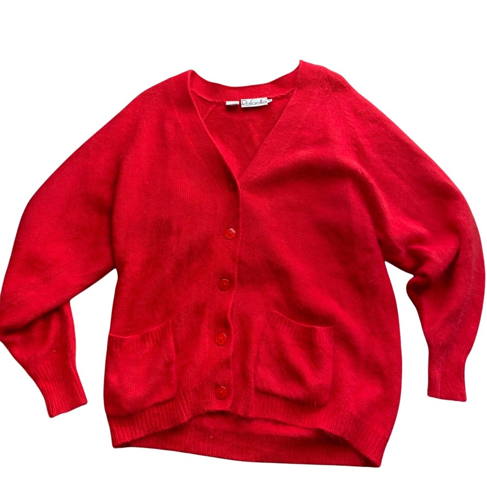 Rafaella‎ Vintage Angora Lambwool Blend V Neck Knit Cardigan Medium Oversized